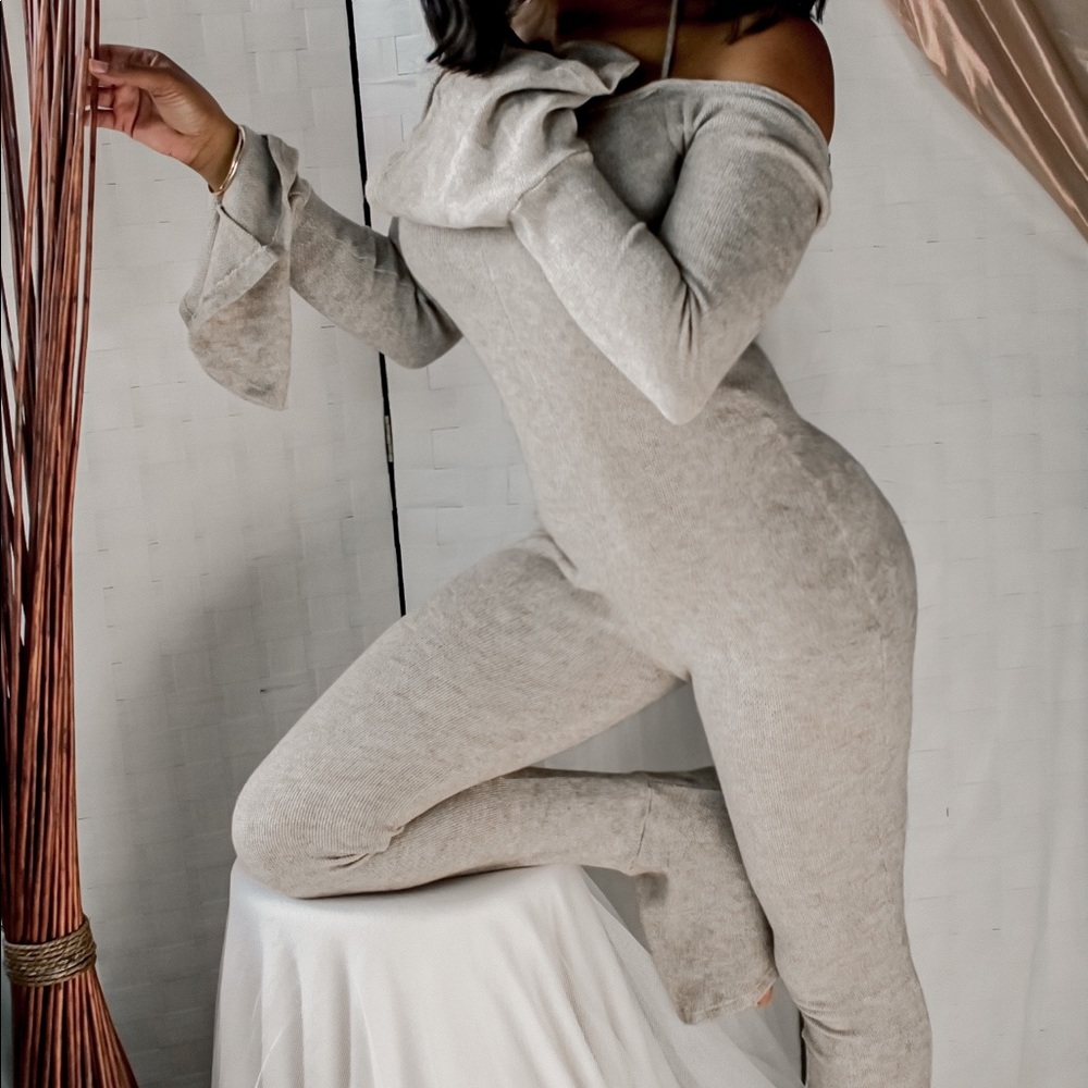 Tan Ruffle Jumpsuit - Picture 2 of 4